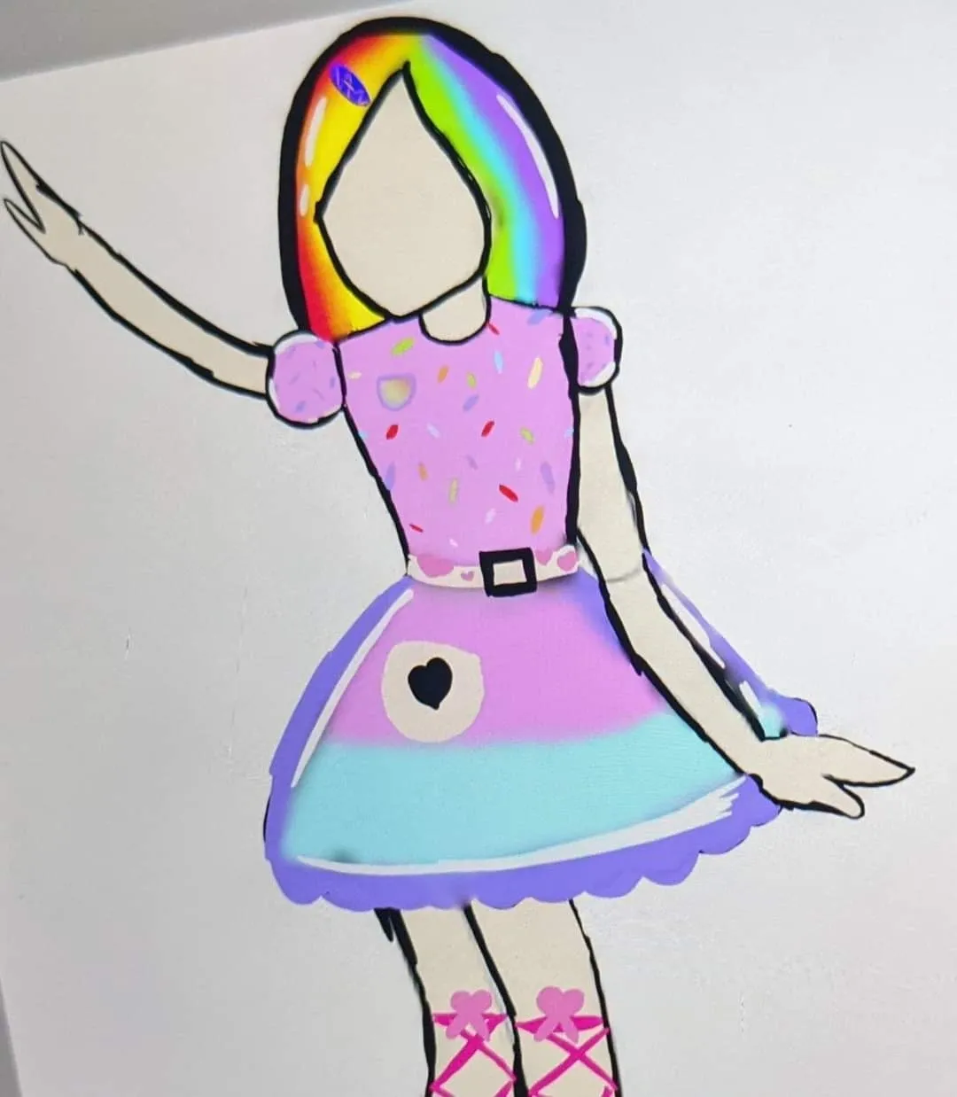 A drawing of a girl with rainbow hair.